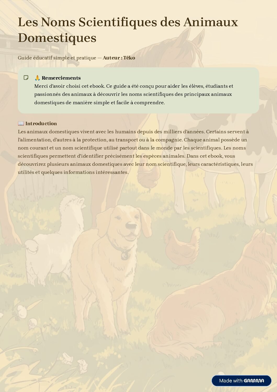 Mieux connaître les animaux domestiques